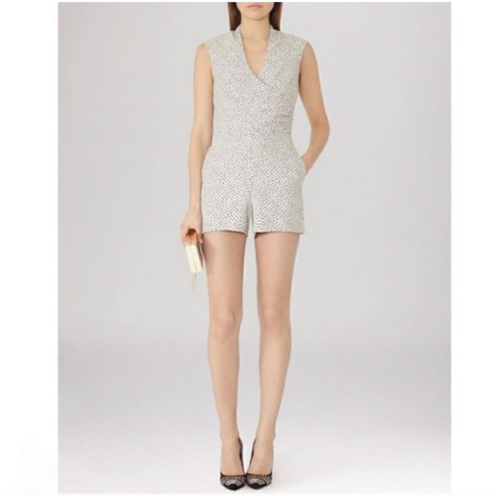 Reiss Jeanette Jacquard Jumpsuit Romper Women’s Small 4 Sleeveless Grey Black